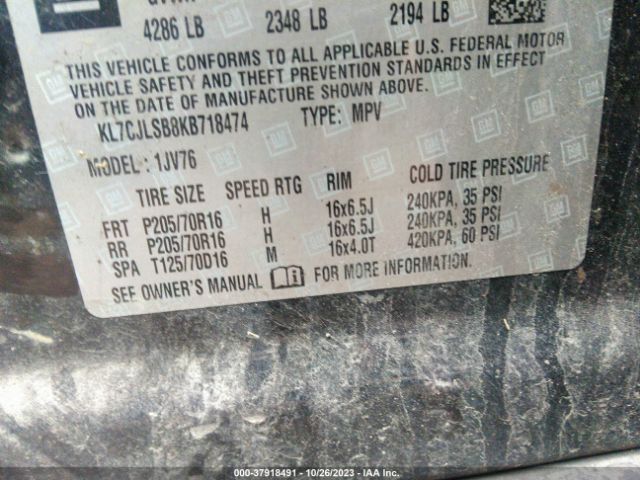 Photo 8 VIN: KL7CJLSB8KB718474 - CHEVROLET TRAX 