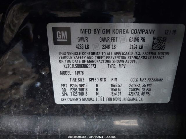 Photo 8 VIN: KL7CJLSB8KB820373 - CHEVROLET TRAX 