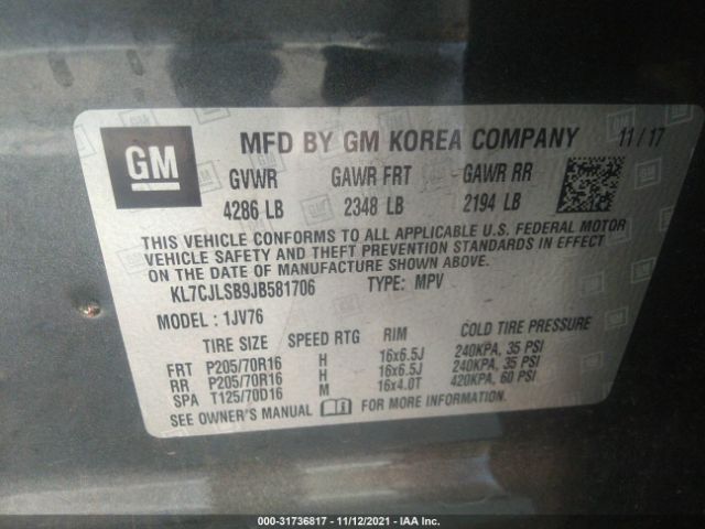 Photo 8 VIN: KL7CJLSB9JB581706 - CHEVROLET TRAX 