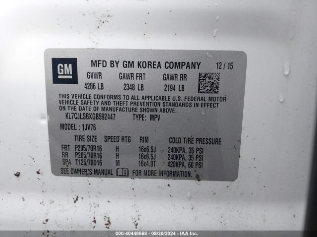 Photo 8 VIN: KL7CJLSBXGB592447 - CHEVROLET TRAX 