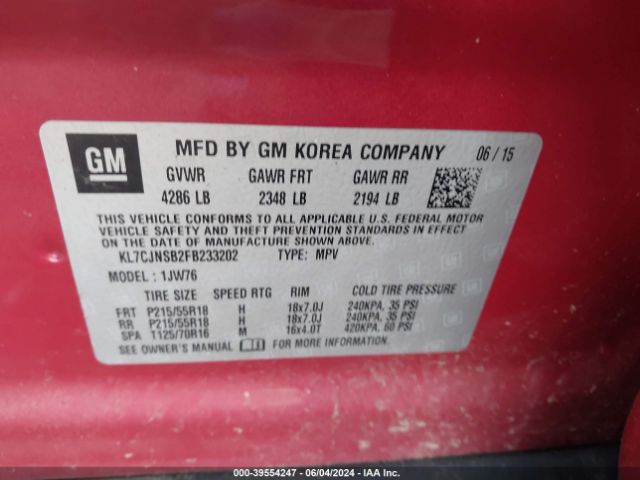 Photo 8 VIN: KL7CJNSB2FB233202 - CHEVROLET TRAX 