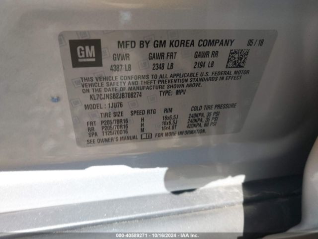 Photo 8 VIN: KL7CJNSB2JB708274 - CHEVROLET TRAX 