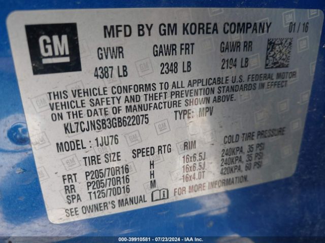 Photo 8 VIN: KL7CJNSB3GB622075 - CHEVROLET TRAX 