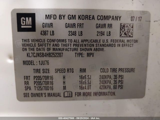 Photo 8 VIN: KL7CJNSB4HB252207 - CHEVROLET TRAX 