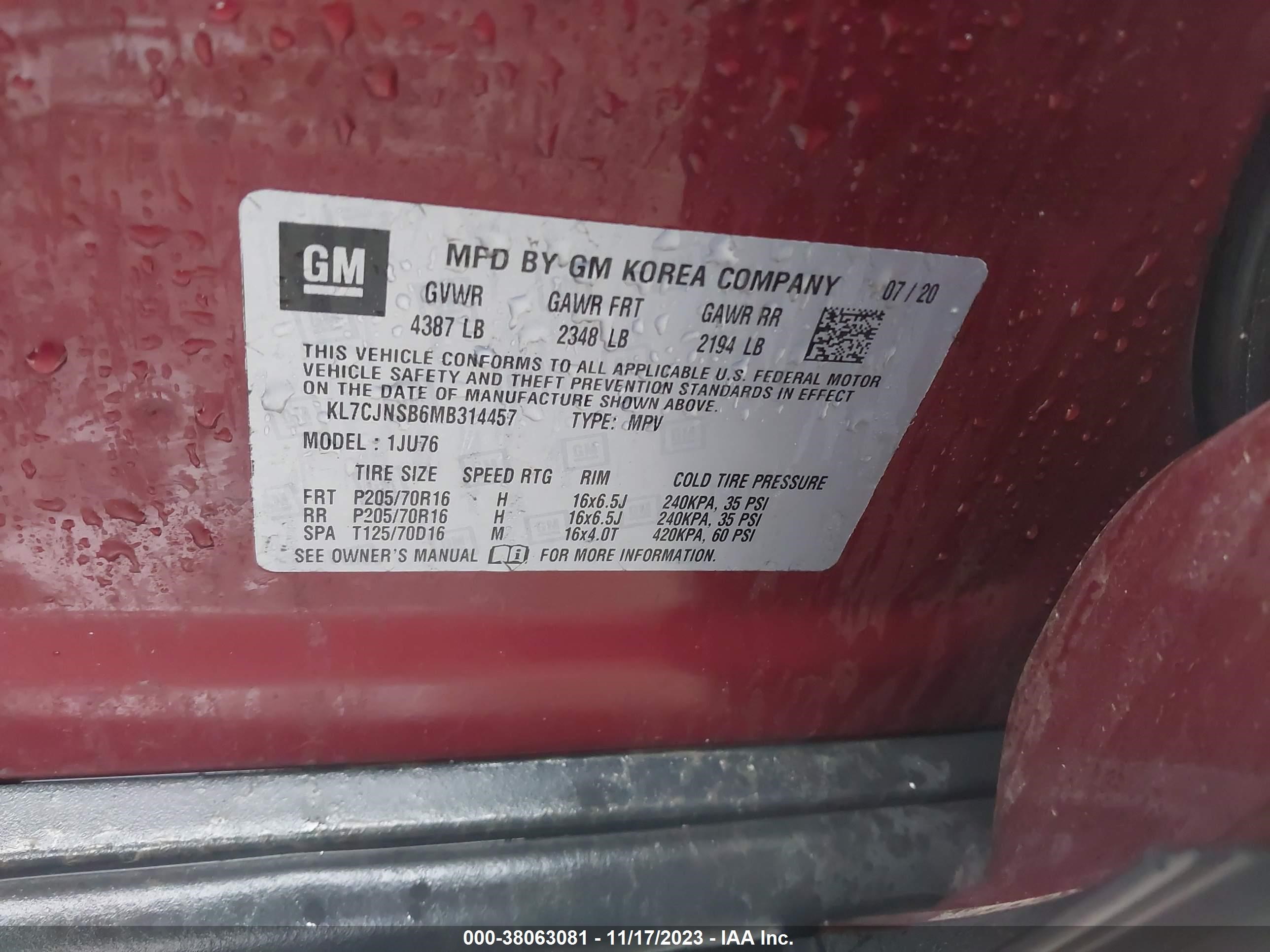 Photo 8 VIN: KL7CJNSB6MB314457 - CHEVROLET TRAX 