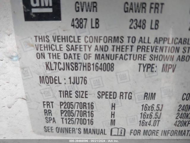 Photo 8 VIN: KL7CJNSB7HB164008 - CHEVROLET TRAX 