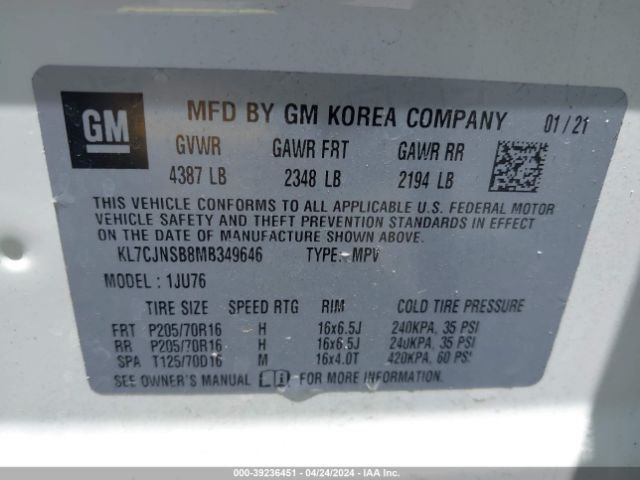 Photo 8 VIN: KL7CJNSB8MB349646 - CHEVROLET TRAX 