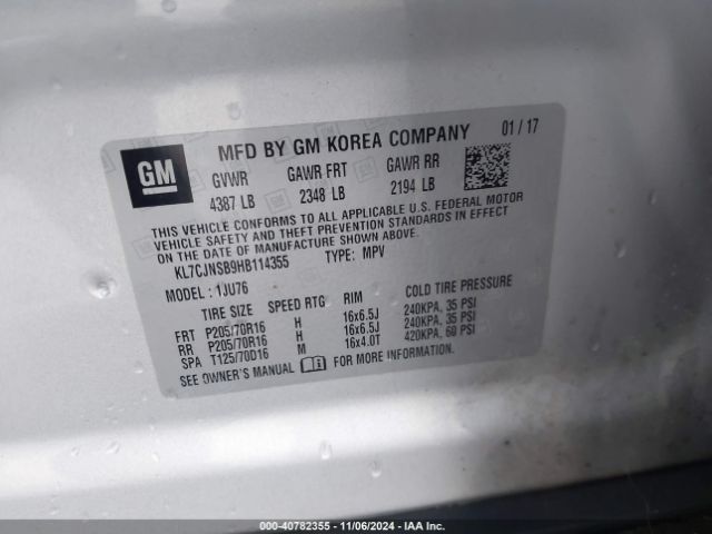 Photo 8 VIN: KL7CJNSB9HB114355 - CHEVROLET TRAX 