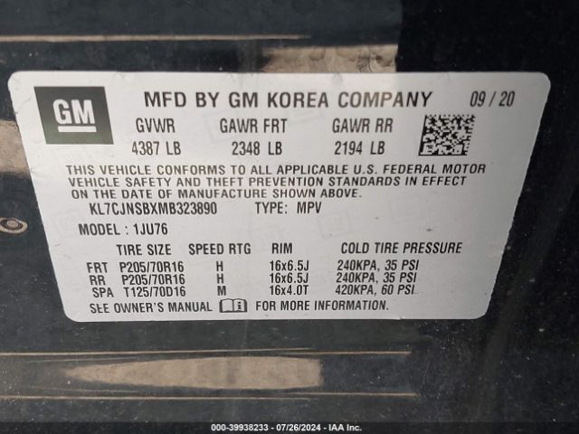 Photo 8 VIN: KL7CJNSBXMB323890 - CHEVROLET TRAX 