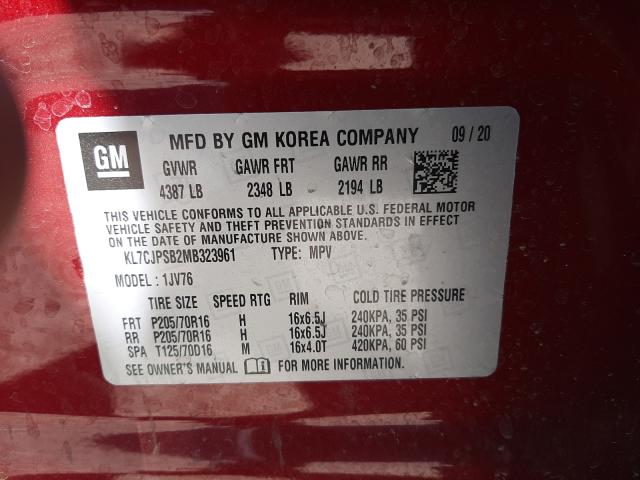 Photo 9 VIN: KL7CJPSB2MB323961 - CHEVROLET TRAX 1LT 