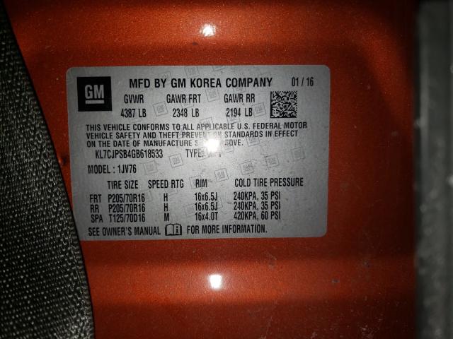 Photo 9 VIN: KL7CJPSB4GB618533 - CHEVROLET TRAX 1LT 