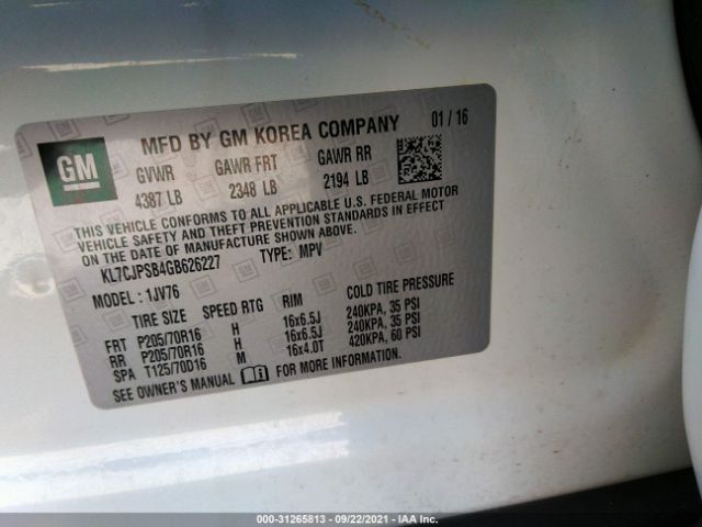 Photo 8 VIN: KL7CJPSB4GB626227 - CHEVROLET TRAX 