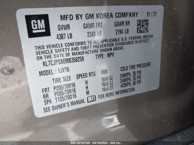 Photo 8 VIN: KL7CJPSB6MB358258 - CHEVROLET TRAX 