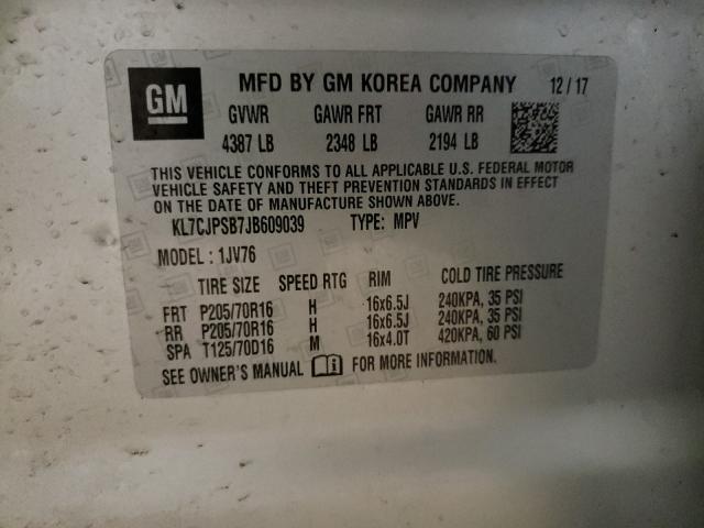 Photo 9 VIN: KL7CJPSB7JB609039 - CHEVROLET TRAX 1LT 