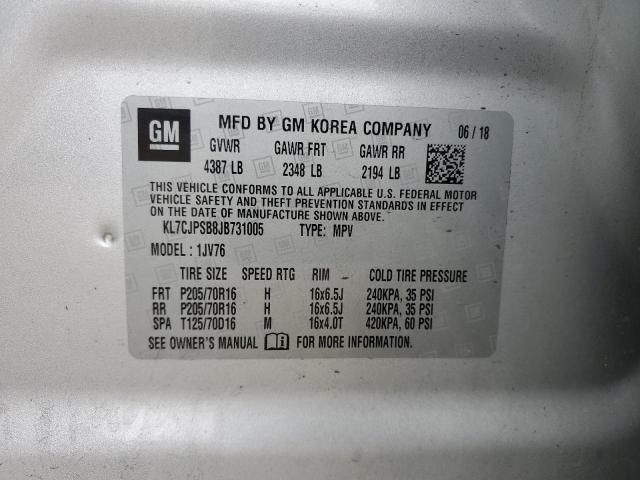 Photo 9 VIN: KL7CJPSB8JB731005 - CHEVROLET TRAX 1LT 