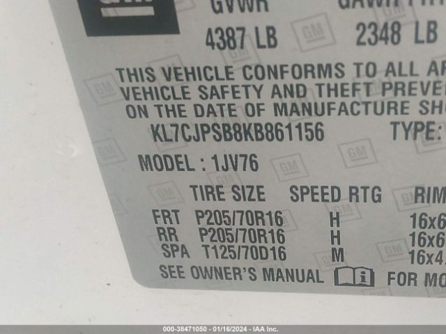 Photo 8 VIN: KL7CJPSB8KB861156 - CHEVROLET TRAX 