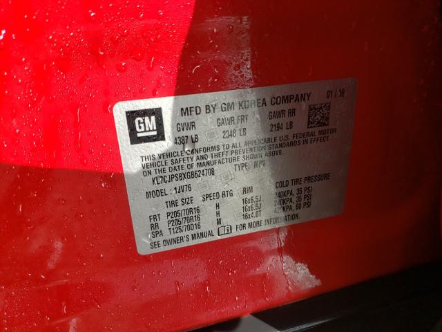 Photo 9 VIN: KL7CJPSBXGB624708 - CHEVROLET TRAX 1LT 