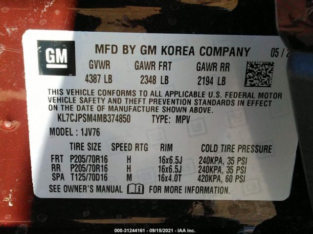 Photo 8 VIN: KL7CJPSM4MB374850 - CHEVROLET TRAX 