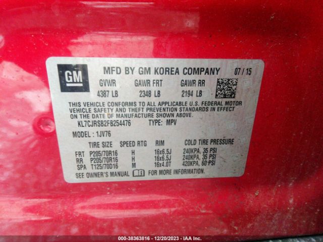 Photo 8 VIN: KL7CJRSB2FB254476 - CHEVROLET TRAX 