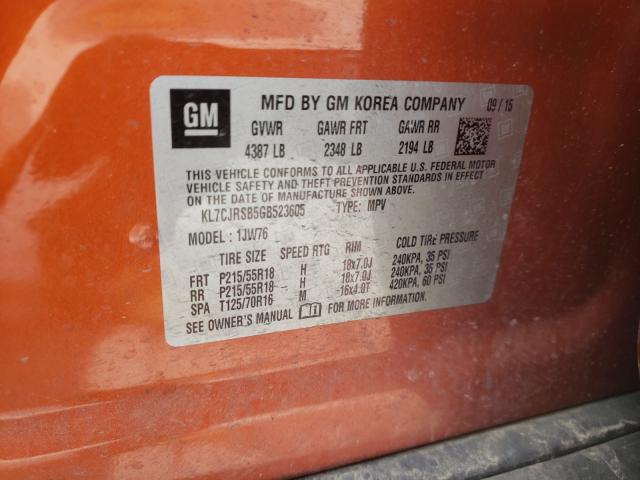 Photo 9 VIN: KL7CJRSB5GB523605 - CHEVROLET TRAX LTZ 