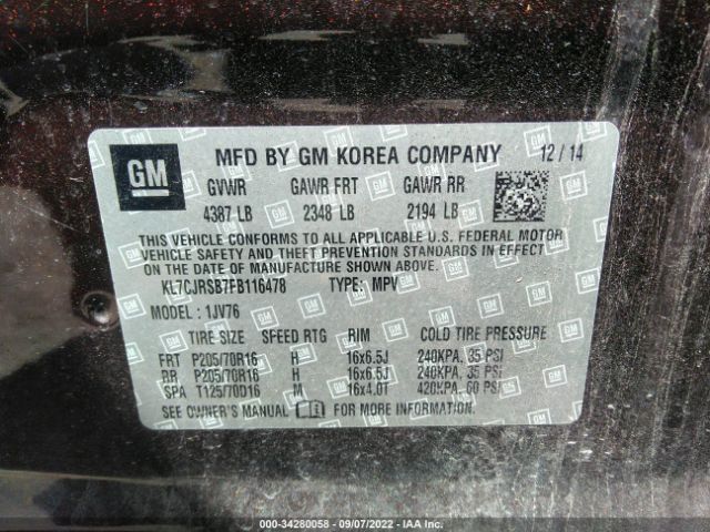 Photo 8 VIN: KL7CJRSB7FB116478 - CHEVROLET TRAX 