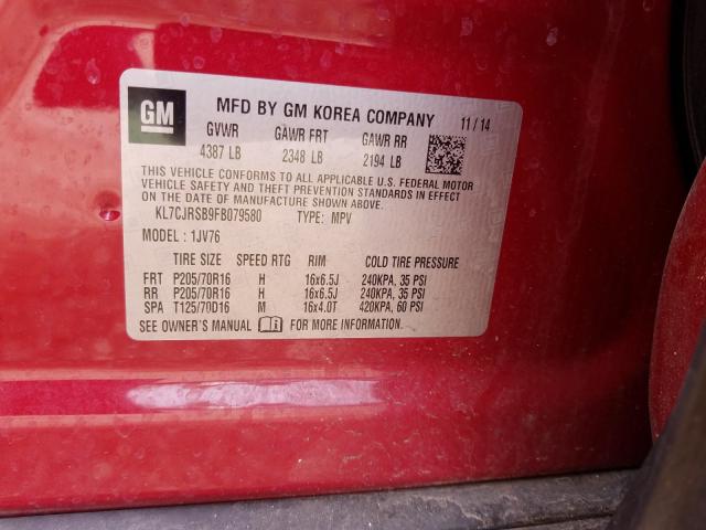 Photo 9 VIN: KL7CJRSB9FB079580 - CHEVROLET TRAX 1LT 