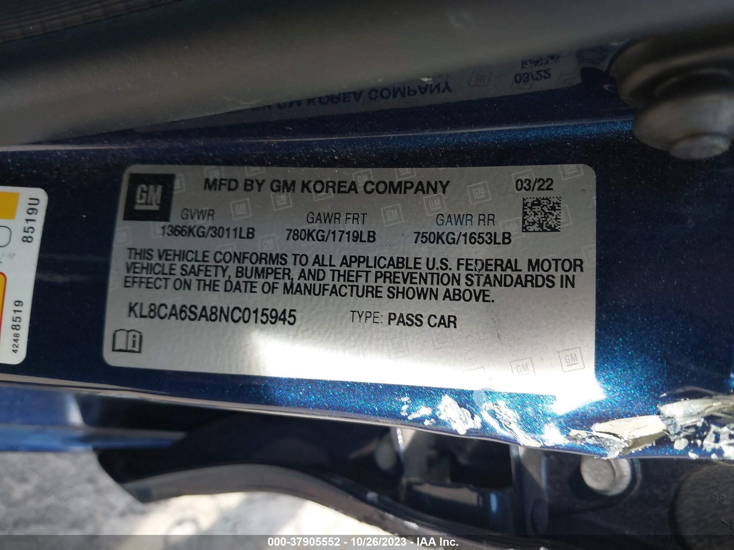 Photo 8 VIN: KL8CA6SA8NC015945 - CHEVROLET SPARK 