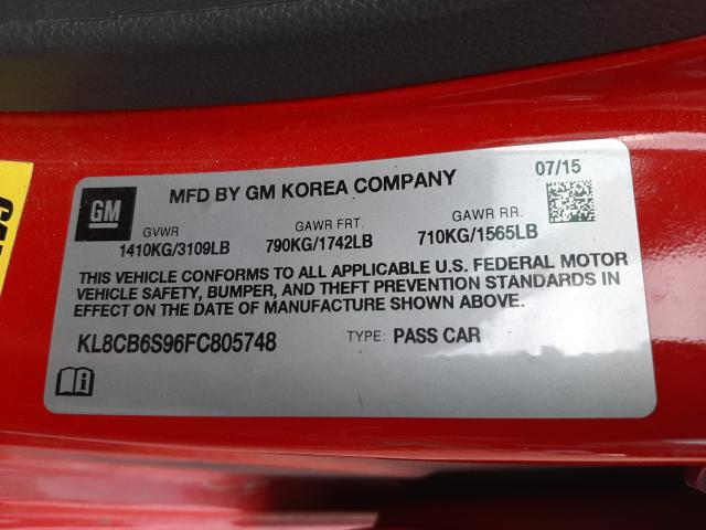 Photo 9 VIN: KL8CB6S96FC805748 - CHEVROLET SPARK LS 