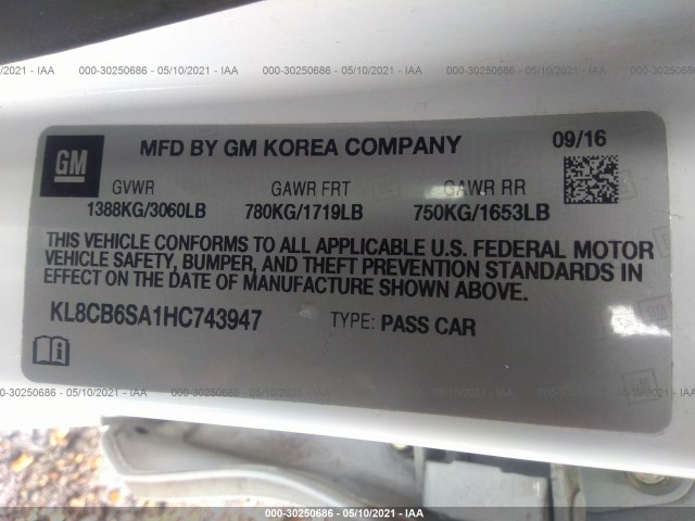 Photo 8 VIN: KL8CB6SA1HC743947 - CHEVROLET SPARK 