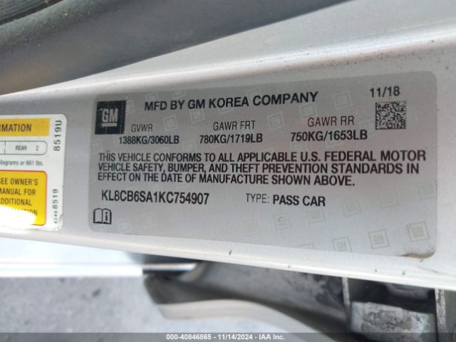 Photo 8 VIN: KL8CB6SA1KC754907 - CHEVROLET SPARK 