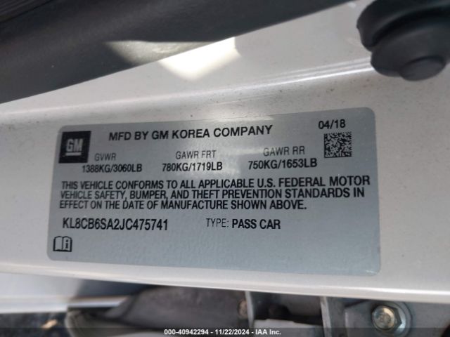 Photo 8 VIN: KL8CB6SA2JC475741 - CHEVROLET SPARK 