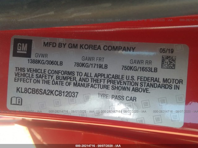 Photo 8 VIN: KL8CB6SA2KC812037 - CHEVROLET SPARK 