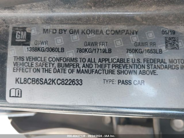 Photo 8 VIN: KL8CB6SA2KC822633 - CHEVROLET SPARK 