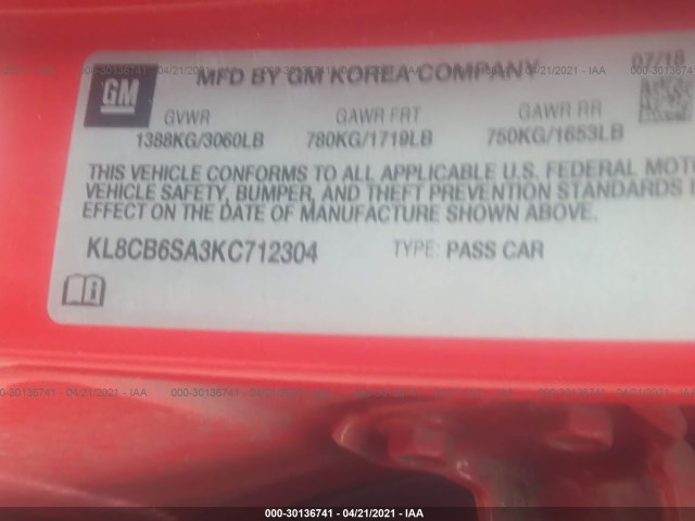 Photo 8 VIN: KL8CB6SA3KC712304 - CHEVROLET SPARK 