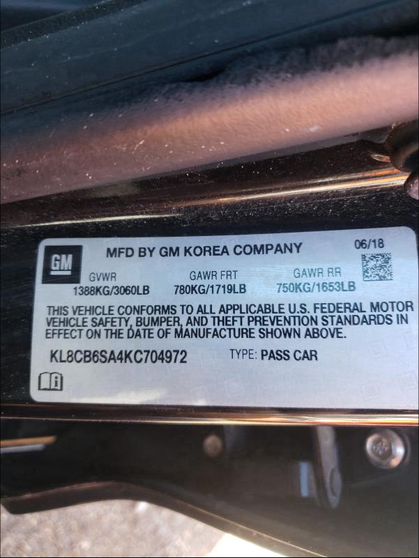 Photo 9 VIN: KL8CB6SA4KC704972 - CHEVROLET SPARK LS 