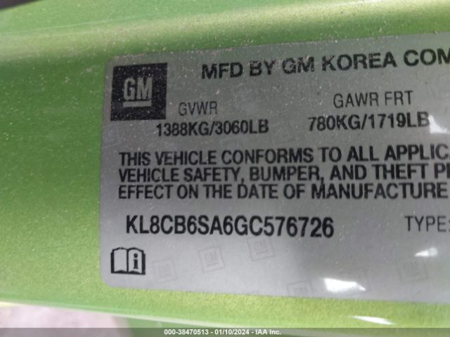 Photo 8 VIN: KL8CB6SA6GC576726 - CHEVROLET SPARK 