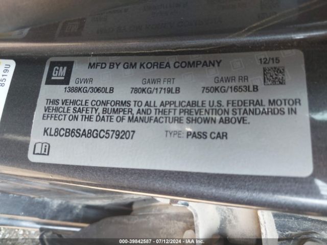 Photo 8 VIN: KL8CB6SA8GC579207 - CHEVROLET SPARK 