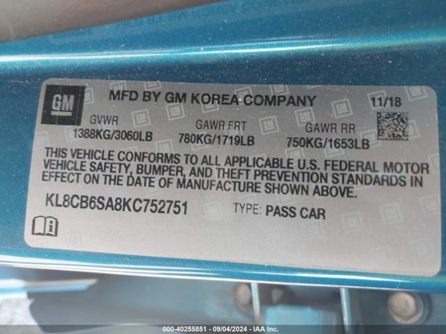 Photo 8 VIN: KL8CB6SA8KC752751 - CHEVROLET SPARK 