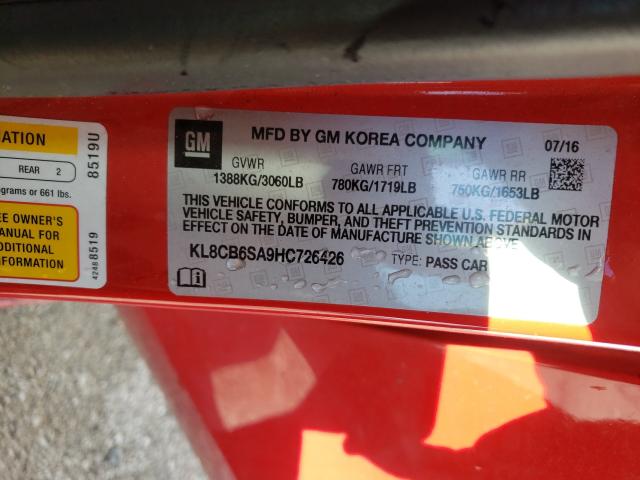 Photo 9 VIN: KL8CB6SA9HC726426 - CHEVROLET SPARK LS 