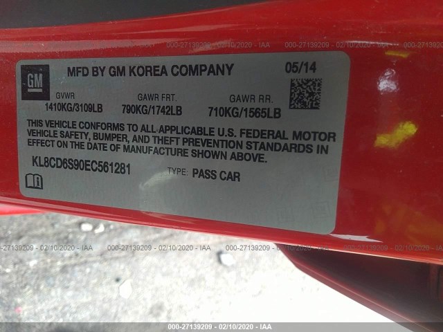 Photo 8 VIN: KL8CD6S90EC561281 - CHEVROLET SPARK 