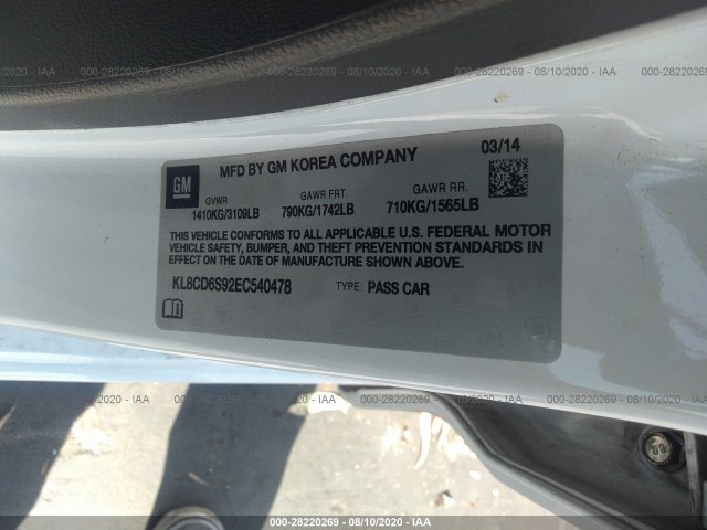 Photo 8 VIN: KL8CD6S92EC540478 - CHEVROLET SPARK 