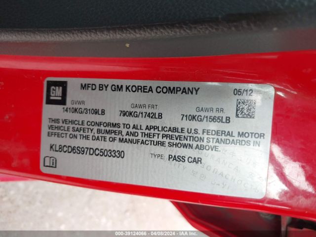 Photo 8 VIN: KL8CD6S97DC503330 - CHEVROLET SPARK 