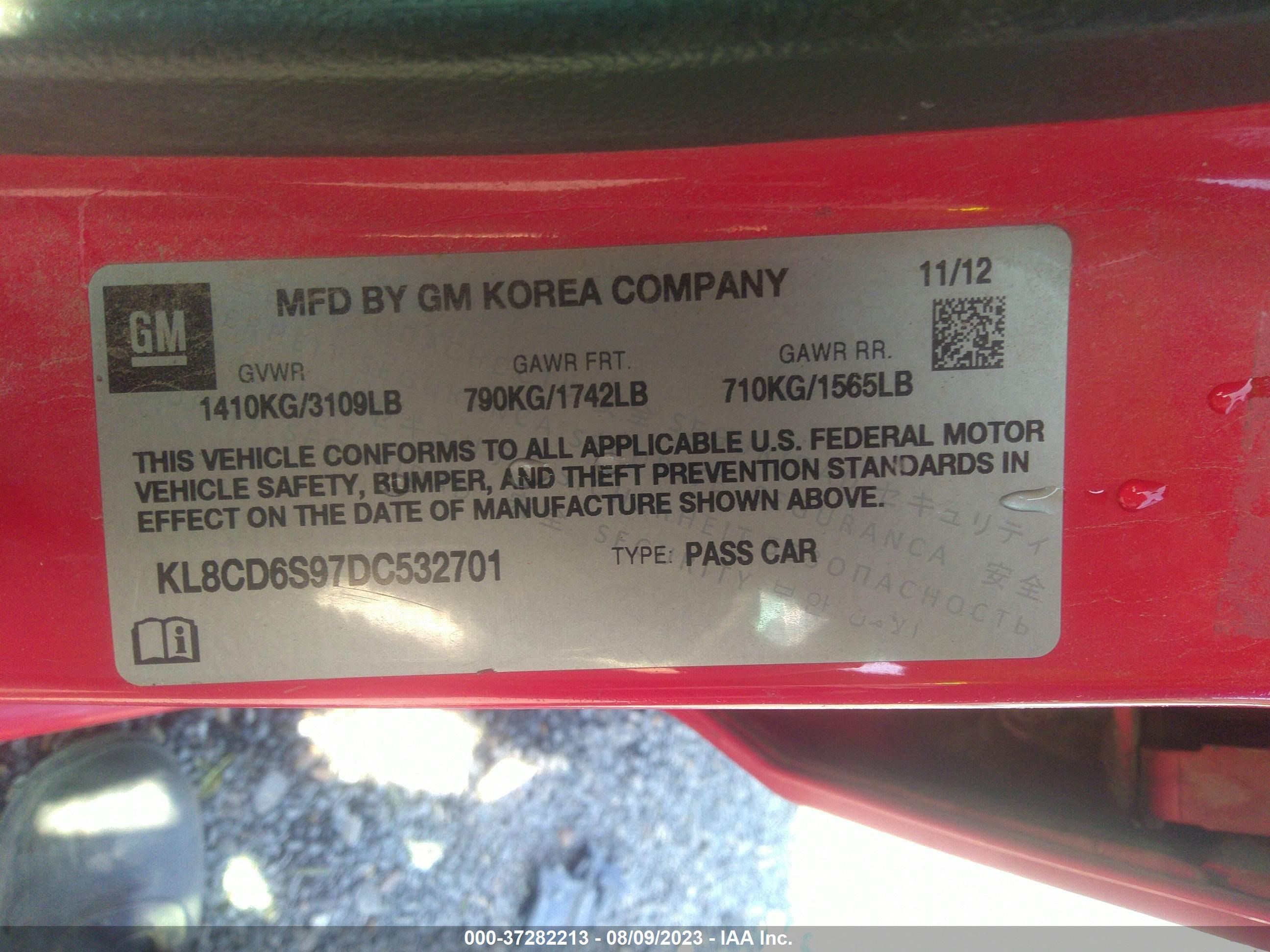 Photo 8 VIN: KL8CD6S97DC532701 - CHEVROLET SPARK 