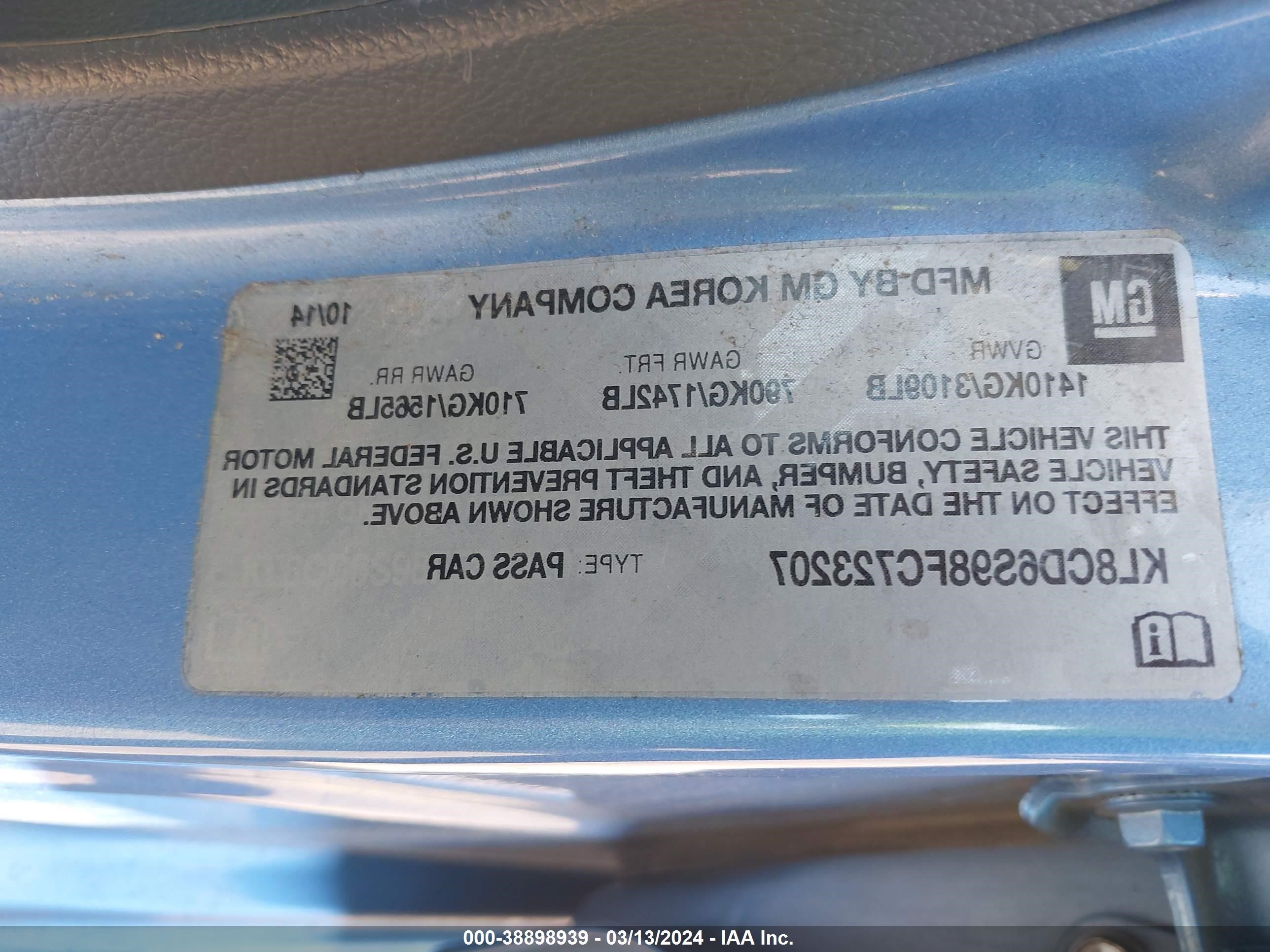 Photo 8 VIN: KL8CD6S98FC723207 - CHEVROLET SPARK 