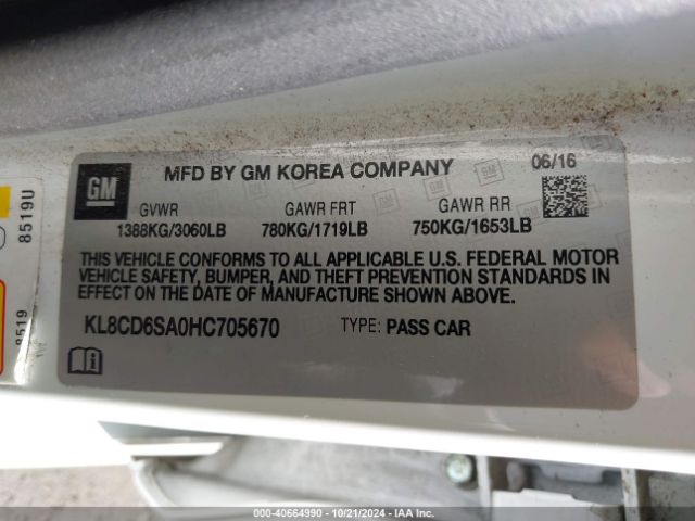 Photo 8 VIN: KL8CD6SA0HC705670 - CHEVROLET SPARK 