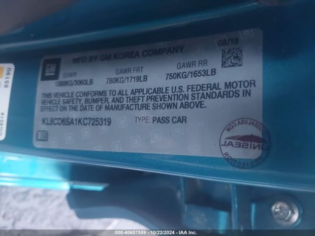 Photo 8 VIN: KL8CD6SA1KC725319 - CHEVROLET SPARK 