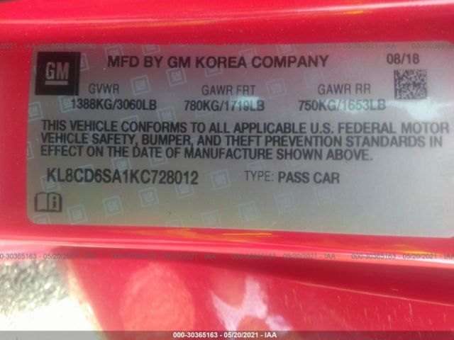 Photo 8 VIN: KL8CD6SA1KC728012 - CHEVROLET SPARK 