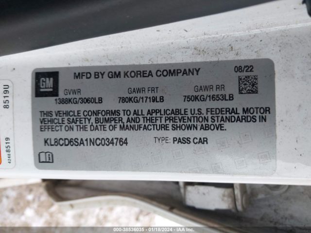 Photo 8 VIN: KL8CD6SA1NC034764 - CHEVROLET SPARK 