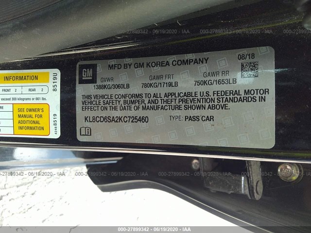 Photo 8 VIN: KL8CD6SA2KC725460 - CHEVROLET SPARK 