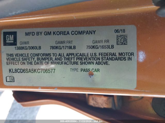 Photo 8 VIN: KL8CD6SA5KC706577 - CHEVROLET SPARK 